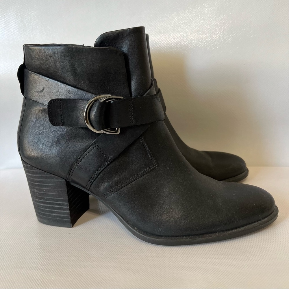 Ecco Danish Design Black Leather Block Heel Boots